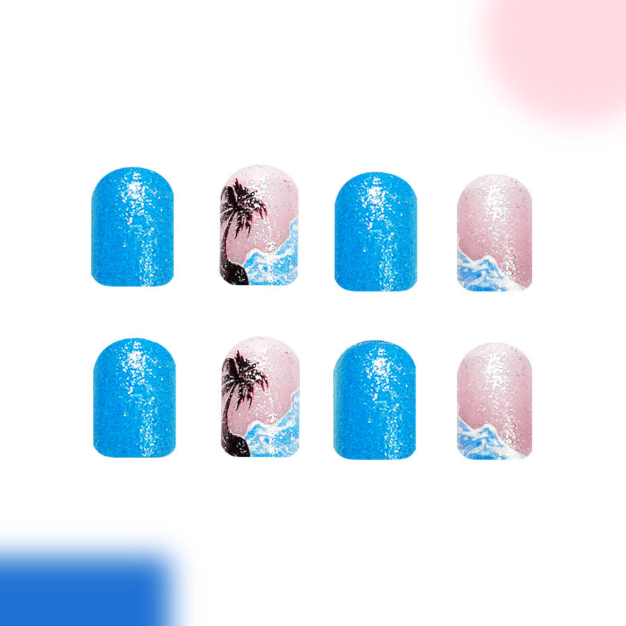 No.BH3 Wave Coconut Tree Fingernails Patch 24pcs/Set