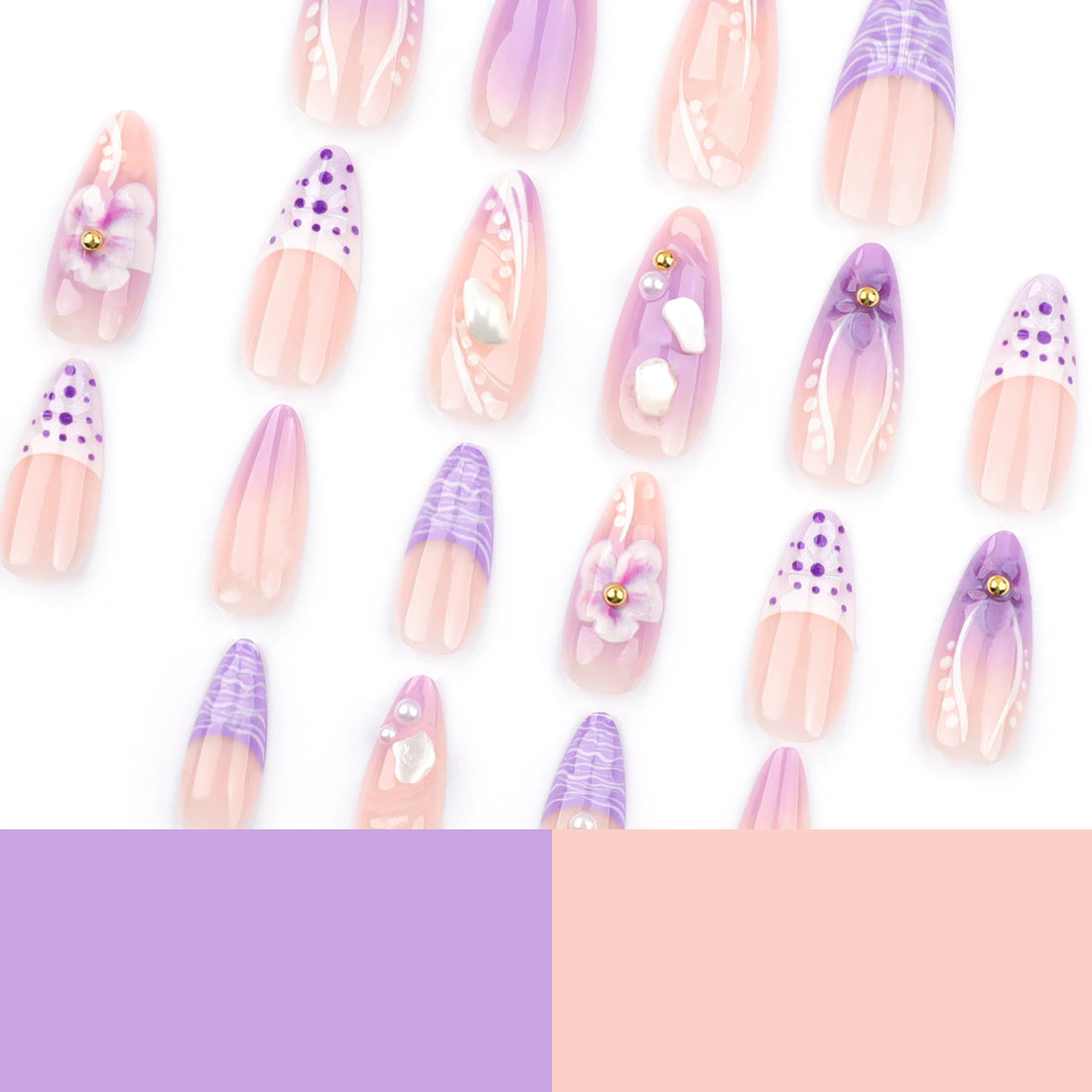 No.F322 Purple 3D Flowers Fingernails Patch 24pcs/Set
