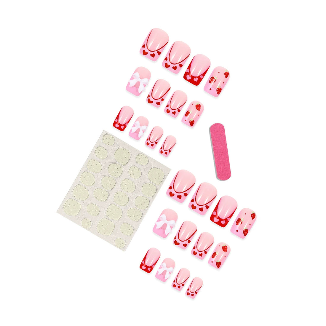 No.F263 Strawberry Bow Fingernails Patch 24pcs/Set