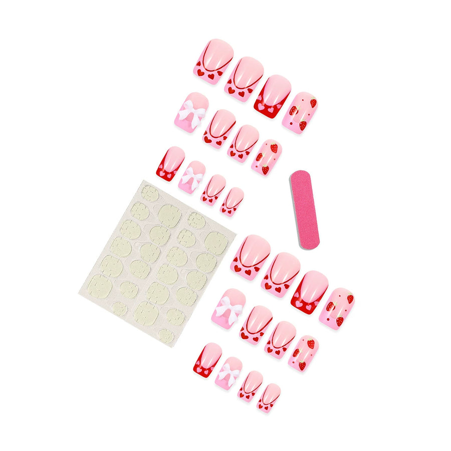 No.F263 Strawberry Bow Fingernails Patch 24pcs/Set
