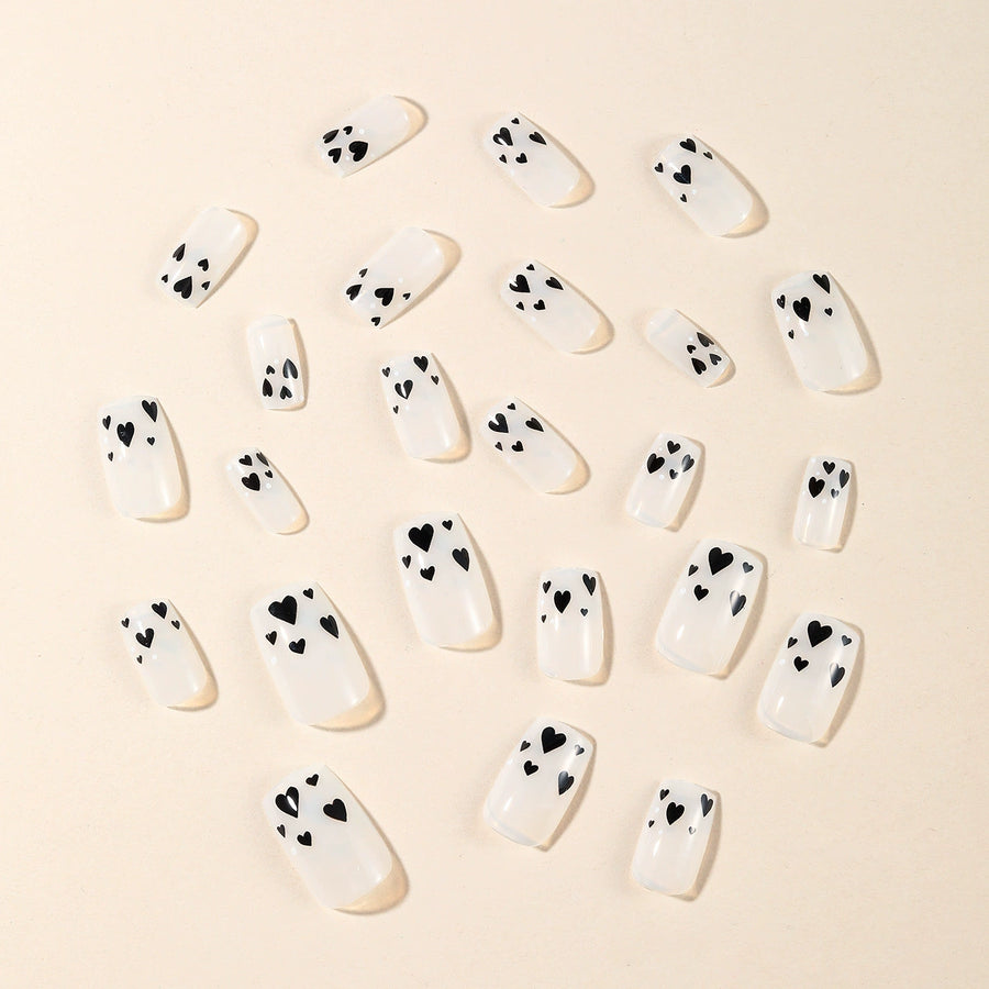 No.VN47 White Black Love Fingernails Patch 24pcs/Set
